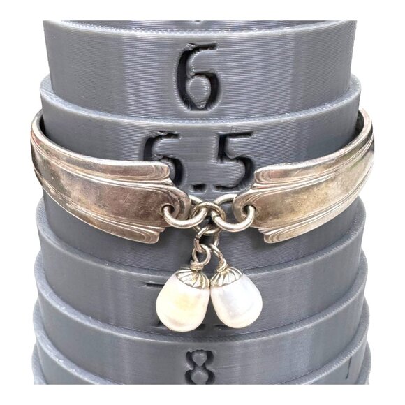 Vintage Silver Spoon Handle Bracelet Silverware Pearl Drops Elegant Upcycled 7" - Picture 6 of 8